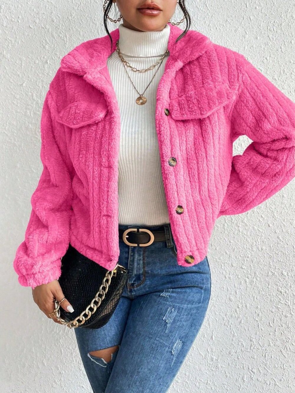 Hot Pink Casual Women's Cropped Jacket